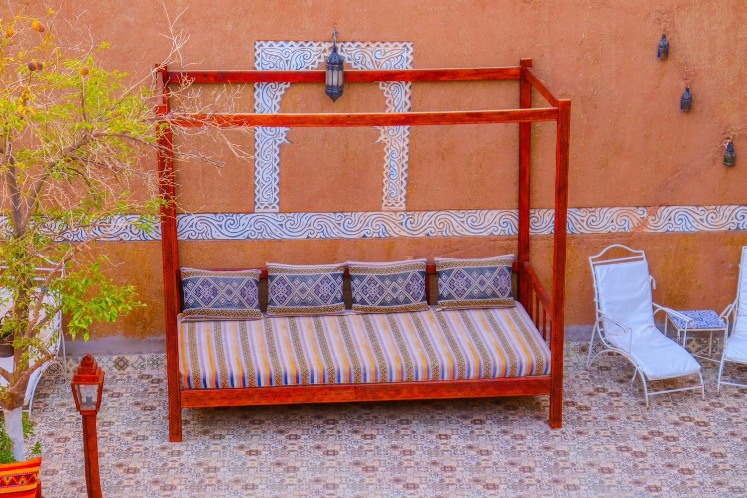 Contact La Petite Kasbah - Traditional Moroccan riad interior in Zagora Sahara desert lodge